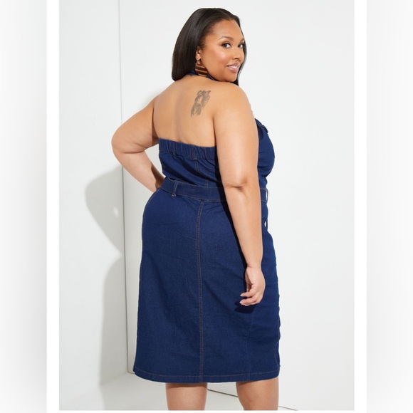 Women’s blue denim halter dress - Picture 2 of 4